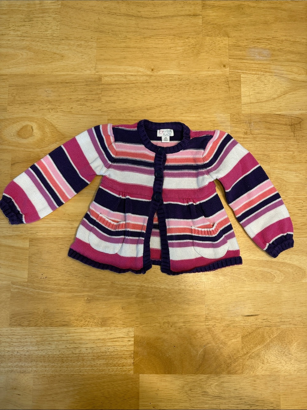 The Children's Place Purple, Pink & White Striped Cardigan 24 months